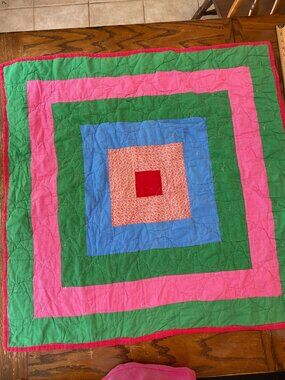 Vintage Handmade Baby Quilt With Colorful Patchwork  36" x 36"